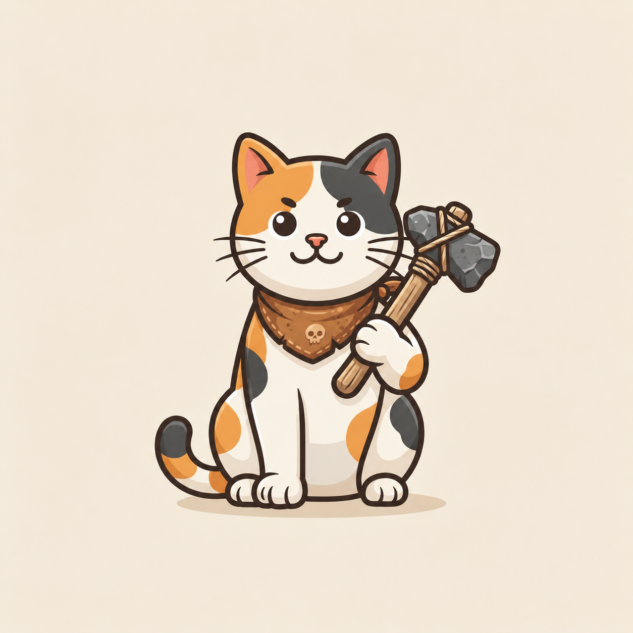 KittyRust mascot, a calico cat holding a stone hatchet